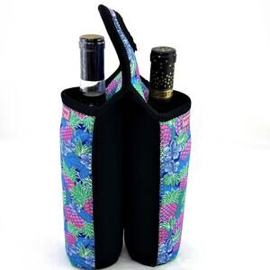 Vineyard Vine Double Wine Bottle Carrier Cool Tote Neoprene Scuba Pineapple